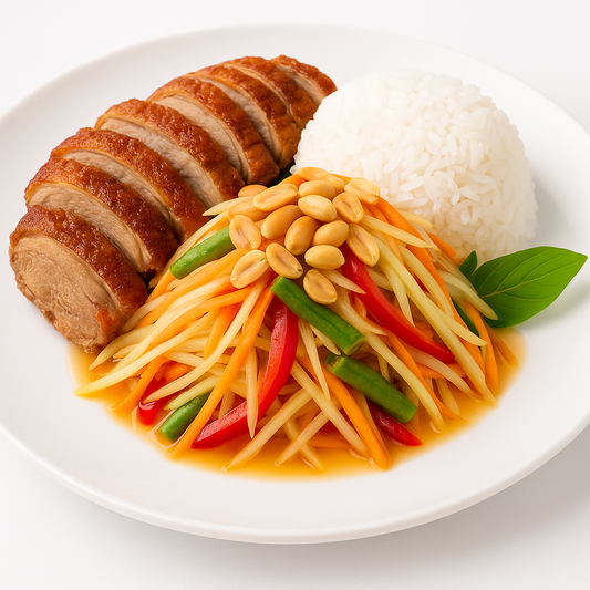 Menü 12 - Gebratene Ente mit Papaya-Salat und Reis