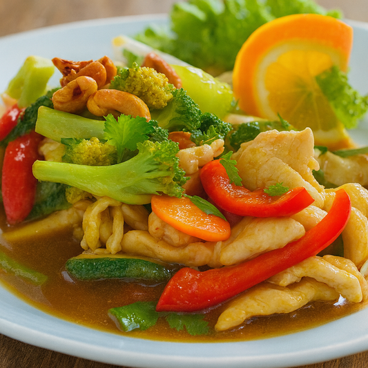 Menü 18 - Gebratenes Gemüse mit Cashewnüssen und Reis